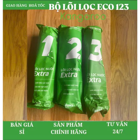 Bộ 3 lõi lọc nước dùng Kangaroo Eco 123 dùng cho máy lọc nước có 3 cốc lọc 10inch (Mẫu mới 2024) 805329