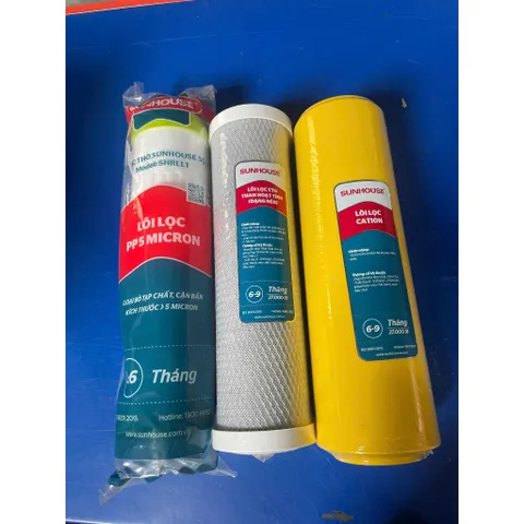 Bộ 3 lõi lọc nước 123 Cation Sunhouse khử nước nhiễm phèn, đá vôi, nước máy chứa clo. 805384