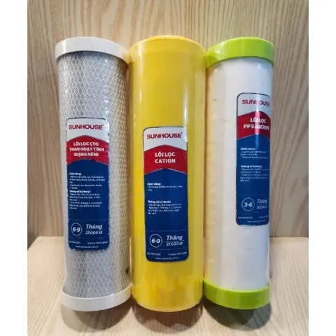 Bộ 3 lõi lọc nước 123 Cation Sunhouse khử nước nhiễm phèn, đá vôi, nước máy chứa clo. 805384