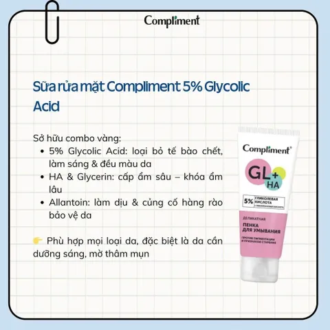 Sữa Rửa Mặt Compliment 5% Glycolic Acid 150ml [hàng nhập khẩu]