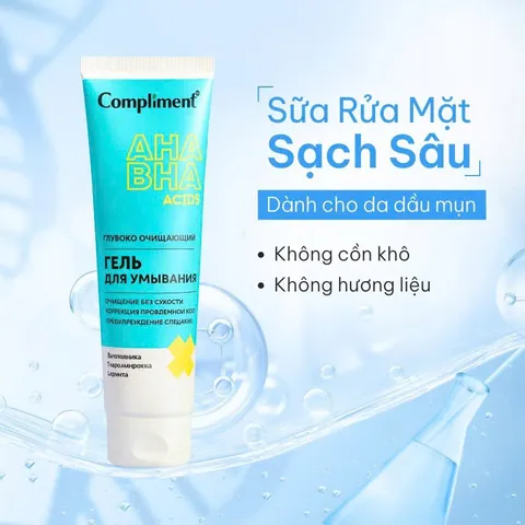 Sữa rửa mặt Compliment No Problem AHA BHA Acids pH 5.5 dịu nhẹ giúp làm sạch sâu, giảm mụn 150ml [hàng nhập khẩu]