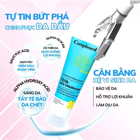 Sữa rửa mặt Compliment No Problem AHA BHA Acids pH 5.5 dịu nhẹ giúp làm sạch sâu, giảm mụn 150ml [hàng nhập khẩu]
