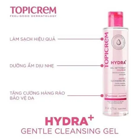 TOPICREM Gel rửa mặt không chứa xà phòng dưỡng ẩm da khô và nhạy cảm HYDRA+ 200ML