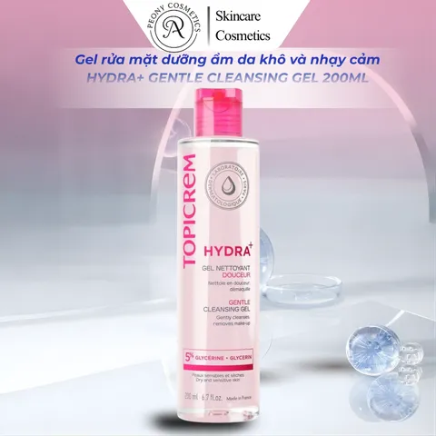 TOPICREM Gel rửa mặt không chứa xà phòng dưỡng ẩm da khô và nhạy cảm HYDRA+ 200ML