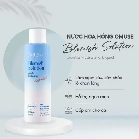 Nước hoa hồng Toner Omuse Blemish Solution cấp ẩm kiềm dầu 180ml dịu nhẹ, giá rẻ sốc ?️