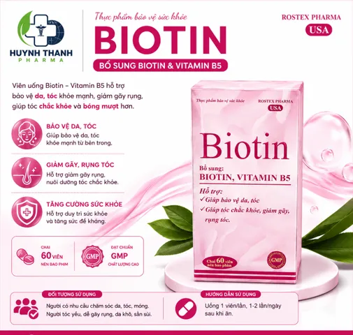 VIÊN UỐNG BIOTIN HỖ TRỢ ĐẸP DA TÓC MÓNG - Chai 60 Viên