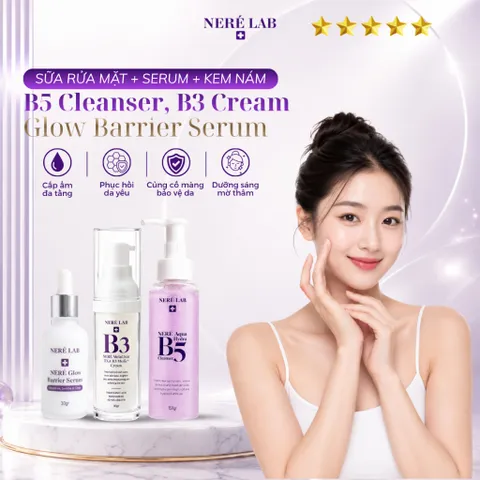 Bộ 3 bước chăm da NERÉ Sữa rửa mặt, Serum, Kem nám, Làm sạch dịu nhẹ, Dưỡng sáng da, Hỗ trợ mờ nám