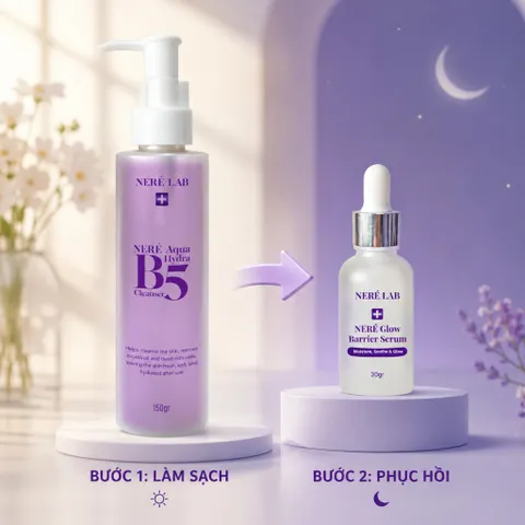 Bộ đôi NERÉ Sữa rửa mặt và Serum, Làm sạch dịu nhẹ, Cấp ẩm chuyên sâu, Phục hồi hàng rào bảo vệ da, Làm dịu da nhạy cảm