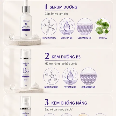 Bộ dưỡng da NERÉ Sữa rửa mặt, Serum, Kem dưỡng, Kem chống nắng Hỗ Trợ Bảo vệ, Dưỡng sáng và cấp ẩm da