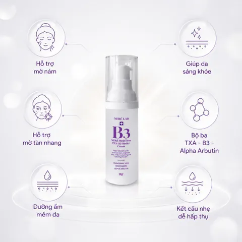 Bộ 3 bước chăm da NERÉ Sữa rửa mặt, Serum, Kem nám, Làm sạch dịu nhẹ, Dưỡng sáng da, Hỗ trợ mờ nám