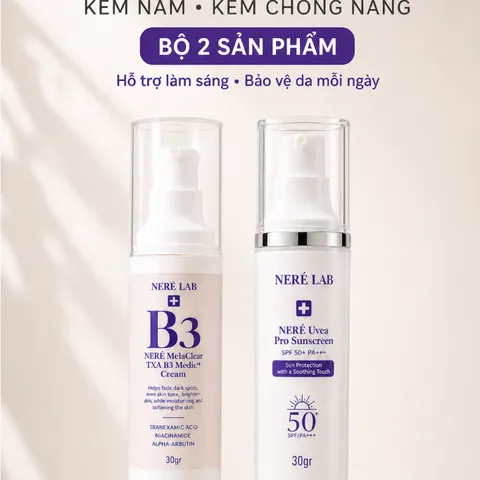 Bộ đôi NERÉ Kem nám, Kem chống nắng SPF50+ PA++++, Hỗ trợ mờ nám, Ngăn ngừa tăng sắc tố, Bảo vệ da trước tia UV