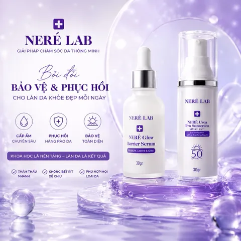 Bộ đôi NERÉ Serum, Kem chống nắng SPF50+ PA+++, Chống nắng phổ rộng, Bảo vệ da, Phục hồi da nhạy cảm