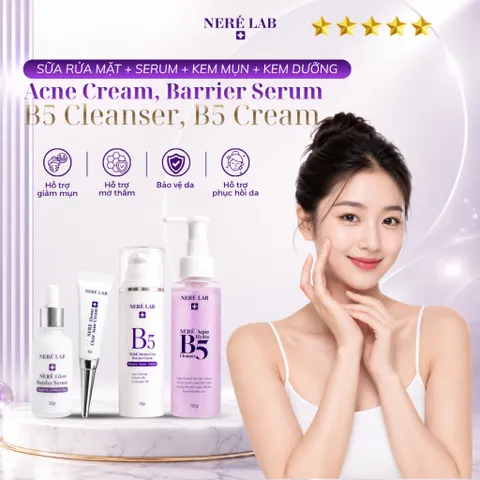 Bộ dưỡng da NERÉ Sữa rửa mặt, Serum, Kem mụn, Kem Dưỡng Giúp Dưỡng sáng toàn diện, Cấp ẩm, Bảo vệ da