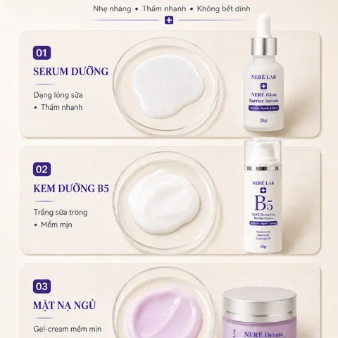 Bộ dưỡng da NERÉ Serum, Kem dưỡng, Mặt nạ ngủ, Chăm sóc da căng mướt rạng rỡ, Cấp ẩm chuyên sâu, Phục hồi da