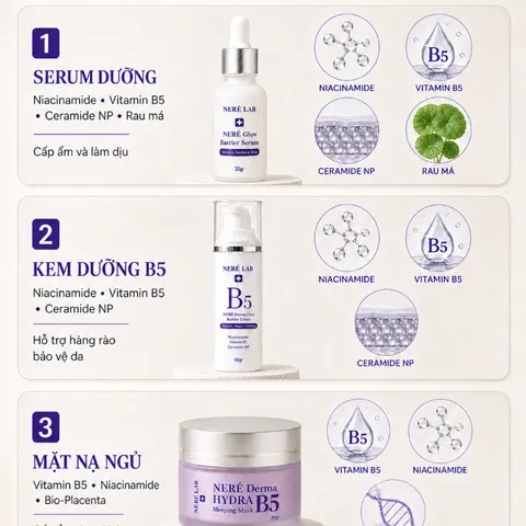 Bộ dưỡng da NERÉ Serum, Kem dưỡng, Mặt nạ ngủ, Chăm sóc da căng mướt rạng rỡ, Cấp ẩm chuyên sâu, Phục hồi da