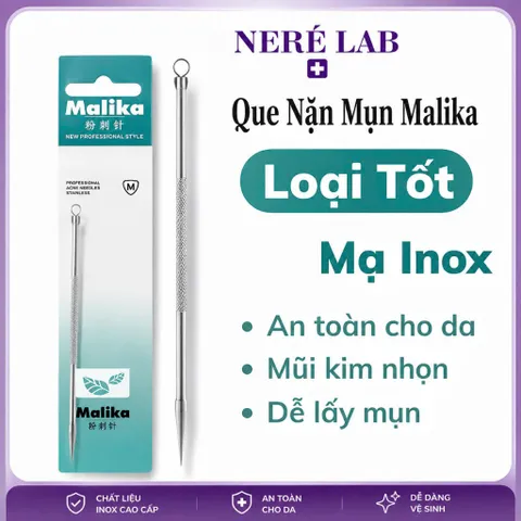 (Quà Tặng) Que Nặn Mụn Malika Inox Cao Cấp, Que Lấy Nhân Mụn Hai Đầu, Hỗ Trợ Loại Bỏ Mụn Đầu Đen, Mụn Cám