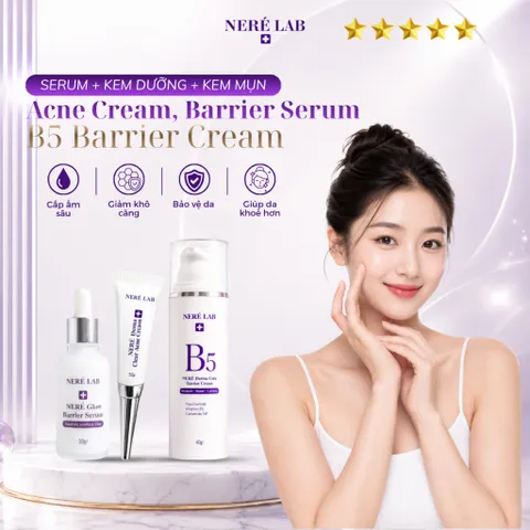 Bộ dưỡng da NERÉ Serum, Kem dưỡng, Kem mụn, Chăm sóc da mụn toàn diện, Cấp ẩm, Phục hồi da, Hỗ trợ giảm mụn