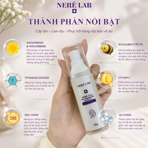Bộ dưỡng da NERÉ Serum, Kem mụn, Kem chống nắng SPF50+ PA+++, Chăm sóc da mụn, Hỗ trợ giảm mụn, Bảo vệ da