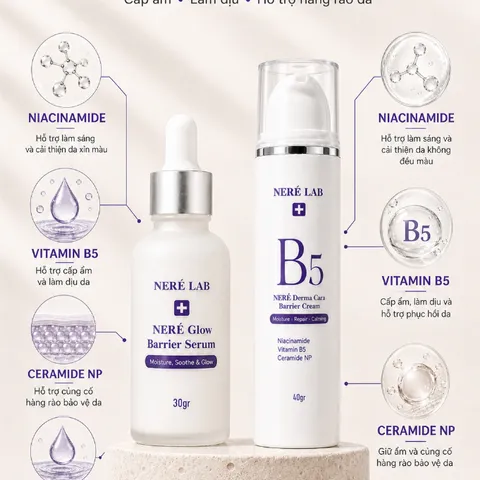 Bộ đôi NERÉ Serum, Kem dưỡng Derma Cera, Cấp ẩm, Phục hồi da, Làm dịu da nhạy cảm