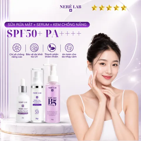Bộ dưỡng da NERÉ Sữa rửa mặt, Serum, Kem chống nắng SPF50+ PA+++, Làm sạch dịu nhẹ, Cấp ẩm, Bảo vệ da trước tia UV