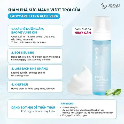 ✅[CHÍNH HÃNG] (MÃ: MP2K9) Bọt vệ sinh phụ khoa Ladycare Extra Aloe Vera 190ML cho mẹ bầu, nam, nữ tuổi dậy thì