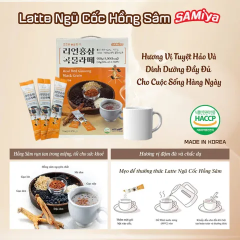 Latte Hồng Sâm và Ngũ Cốc Hàn Quốc - 50 Gói Vị Thanh Dễ Dùng  – Thức Uống Bồi Bổ, Bổ Sung Dinh Dưỡng Cho Người Yếu Mệt