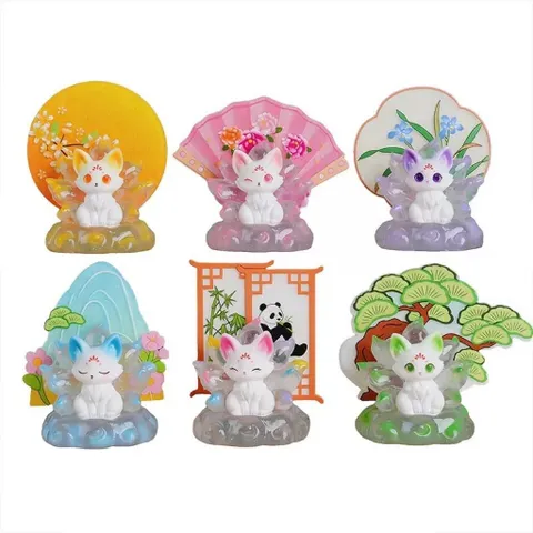 Bộ 6 cửu vỹ linh hồ slay bằng nhựa kích thước 7,6*4.5 cm deco phong thuỷ ý nghĩa