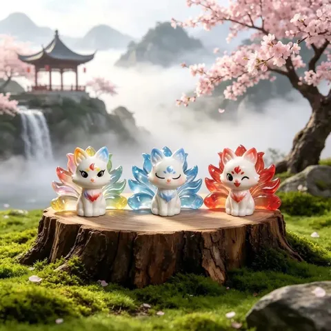Bộ 6 hồ ly ngũ sắc bằng nhựa cao cấp kích thước 4,5cm*3,7cm deco may mắn, thu hút tài lộc,tình duyên