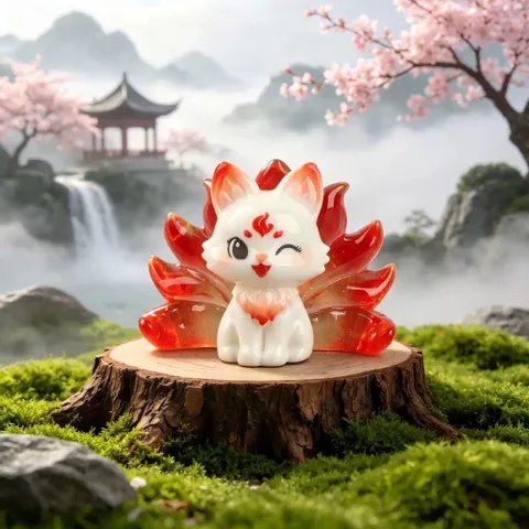Bộ 6 hồ ly ngũ sắc bằng nhựa cao cấp kích thước 4,5cm*3,7cm deco may mắn, thu hút tài lộc,tình duyên