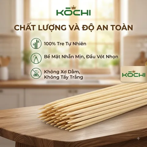 Tăm Xiên Tre KOCHI Que Xiên Nướng BBQ Thịt Rau Củ Tự Nhiên An Toàn 15cm 20cm