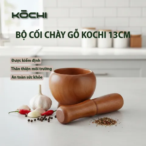 Cối chày gỗ Cao Cấp KOCHI – Sấy khô, chống mốc Giã mạnh, an toàn cho mọi gian bếp