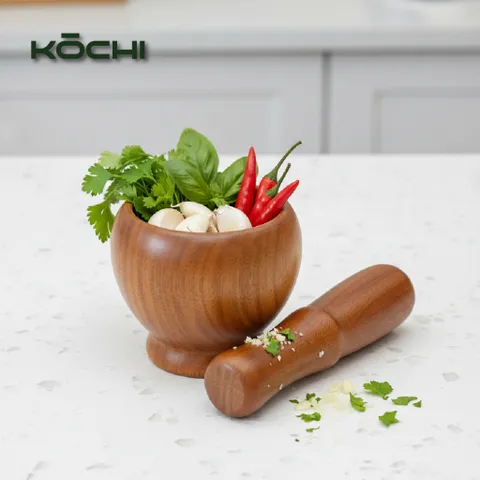 Cối chày gỗ Cao Cấp KOCHI – Sấy khô, chống mốc Giã mạnh, an toàn cho mọi gian bếp