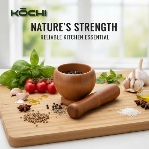 Cối chày gỗ Cao Cấp KOCHI – Sấy khô, chống mốc Giã mạnh, an toàn cho mọi gian bếp