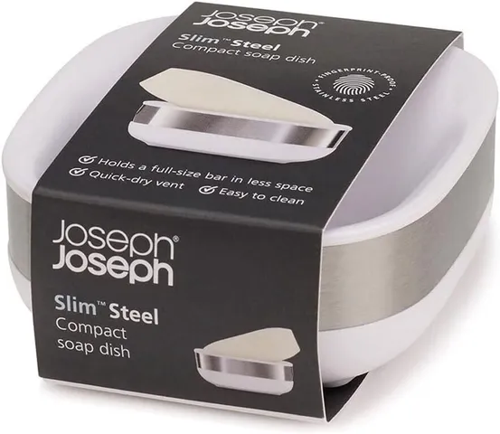 Hộp đựng xà phòng Joseph Joseph 70533 Slim Steel Soap Dish – White (màu xám/trắng)