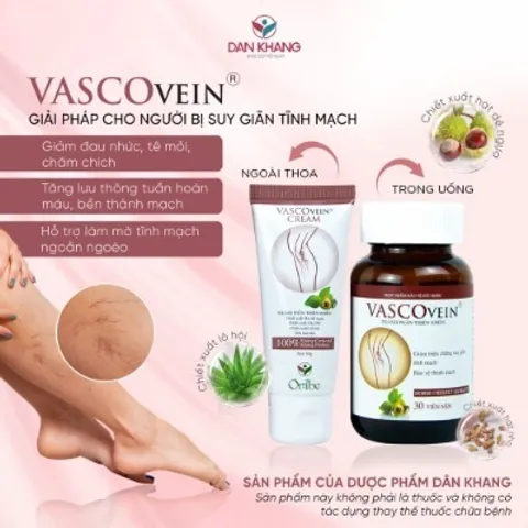 Viên Uống Suy Giãn Tĩnh Mạch Vascovein – Giảm Sưng Tê Nhức Chân, Hỗ Trợ Bảo Vệ Thành Mạch Lọ 30 Viên