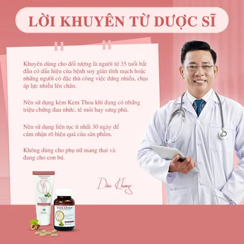 Viên Uống Suy Giãn Tĩnh Mạch Vascovein – Giảm Sưng Tê Nhức Chân, Hỗ Trợ Bảo Vệ Thành Mạch Lọ 30 Viên