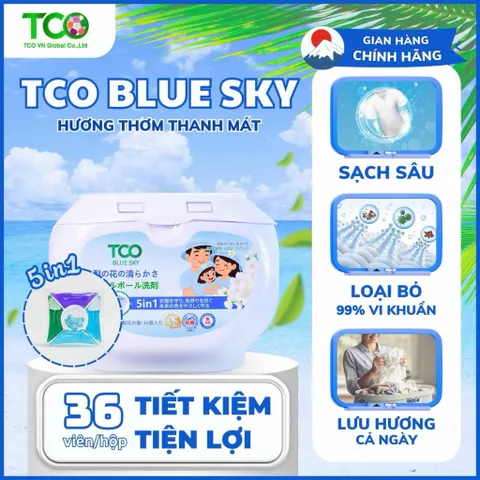 Viên Giặt Xả TCO 5 In 1 Công Nghệ Nhật Bản Hộp 36 Viên - Hương Rose, Blue Sky, Dreaming Lotus