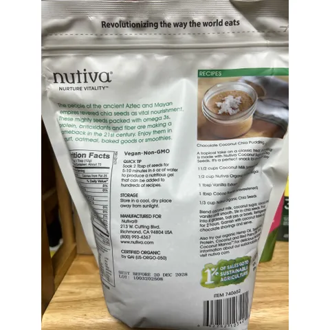 Hạt Chia Hữu Cơ Nutiva Mỹ 907g – Bí Quyết Giảm Cân, Giữ Dáng Tự Nhiên