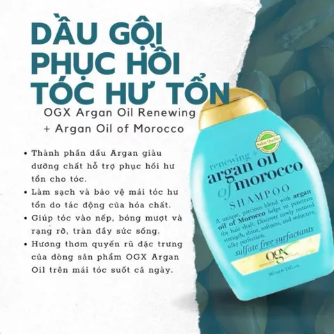 HSD 02.2027 Dầu Gội OGX Argan Oil Giúp Phục Hồi Tóc Hư Tổn 385ml Renewing - cherry blossom shampoo 807117