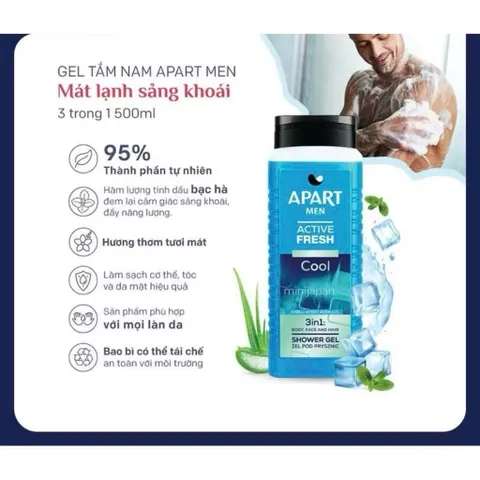 Gel tắm nam Apart Men dưỡng ẩm , bảo vệ da 3 trong 1 500ML 807120