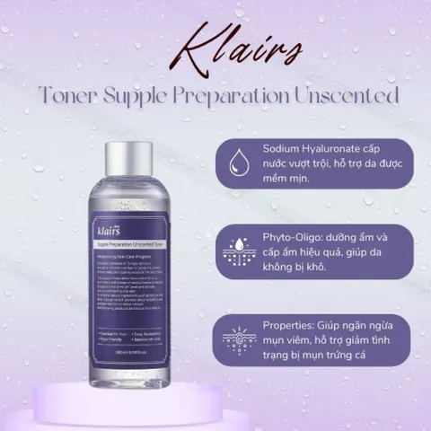Nước hoa hồng Klairs Supple Preparation Unscented Toner - 180ml 807403