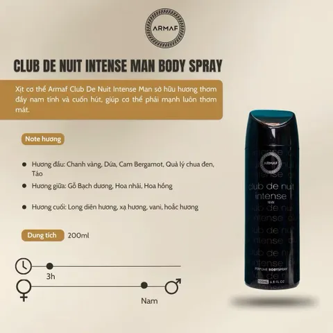 Xịt Khử Mùi Toàn Thân Hương Nước Hoa Armaf Club De Nuit  Women/Man 200ml - Chính Hãng 807493
