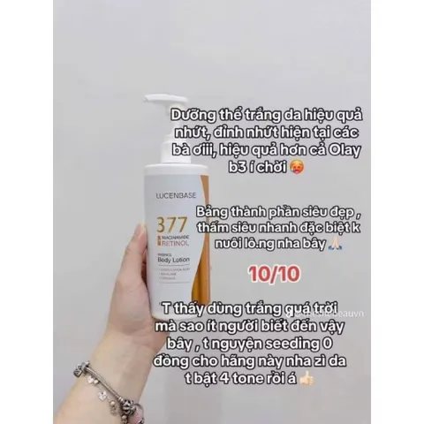 (Chính hãng) 250g Sữa dưỡng thể 377 Niacinamide Retinol LUCENBASE hỗ trợ khóa ẩm làm sáng da 807556
