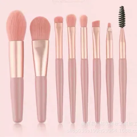Full bộ cọ trang điểm cá nhân 8 cây tặng kèm túi Zip Vintage, Set cọ trang điểm gồm 8 cây lông dày mịn dễ tán phấn 808064