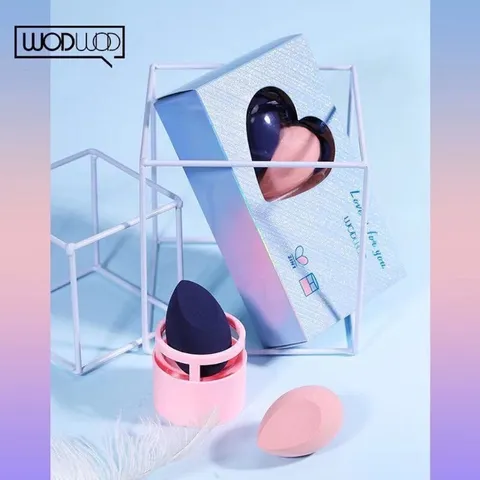 Set 2 Bông Mút Trang Điểm Wodwod + 1 Hủ để bông cực xinh 808216