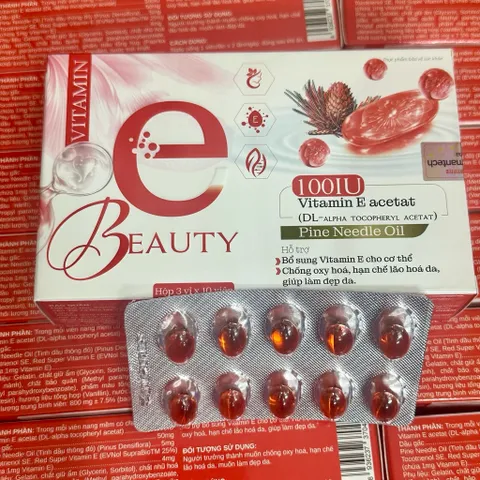 Viên Vitamin E đỏ tinh dầu thông đỏ dầu gấc giúp giảm nám trắng sáng da bổ trứng hỗ trợ sinh sản hiệu quả chính hãng