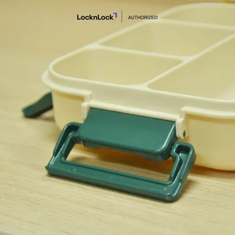 LocknLock Hộp Cơm Nhựa 4 Ngăn LCB951- 1L, Gioăng Silicone, Kèm Dĩa