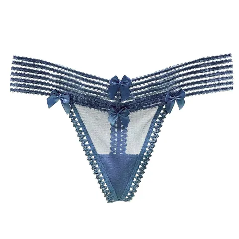 Quần Lót Lọt Khe Sexy Thun Ren Xuyên Thấu Viền Sọc Gợi Cảm Dễ Thương Quần Sịp Nữ Phối Hoa Quyến Rũ - T354 Xanh Dương