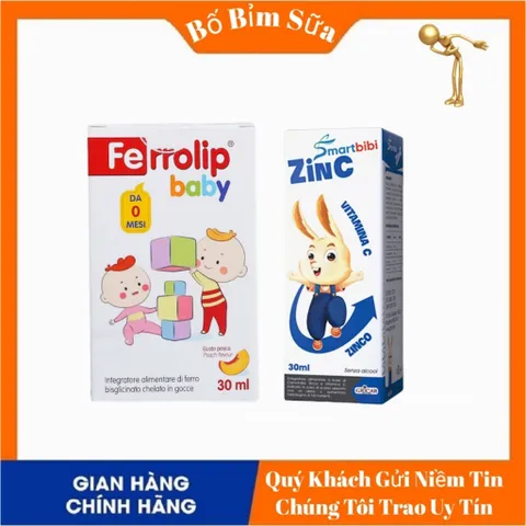 FERROLIP BABY Sắt Hữu Cơ Dạng Siro Nhỏ Giọt Hương Vị Đào Hộp 30ml Và Kẽm ZinC Smartbibi Hộp 30ml 808488