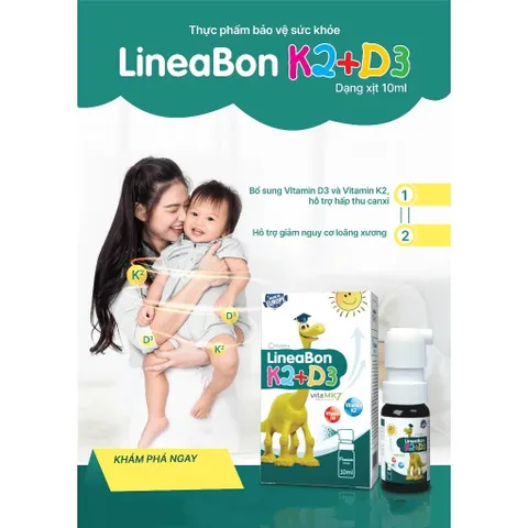 Lineabon Vitamin D3+K2 Dạng Xịt Giúp Hấp Thụ Canxi, Bổ Sung Vitamin D3 Cho Trẻ Giảm Còi Xương 808485